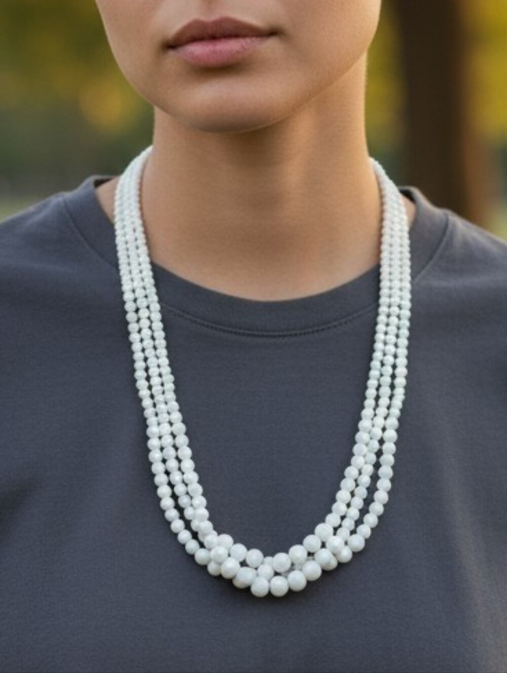 Vintage Worthington Three-Strand White Beaded Necklace
